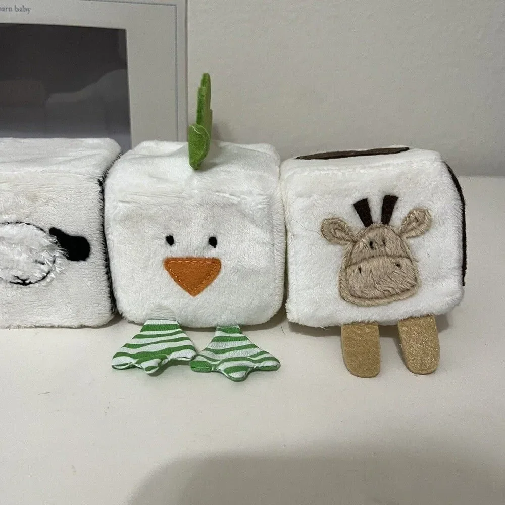 Pottery Barn Kids Animal Friends Soft Blocks Plush Rattle Set of 5 NEW